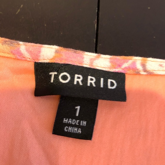 Torrid coral orange white pink floral lace up crinkle maxi dress size 1 or 1X - Picture 12 of 16